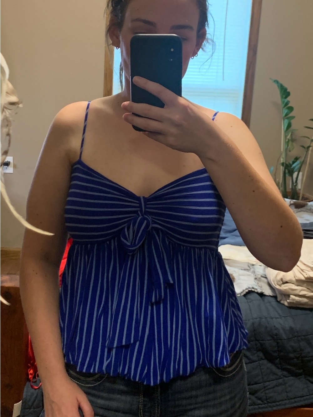 Buckle Blue Striped Spaghetti Strap Top